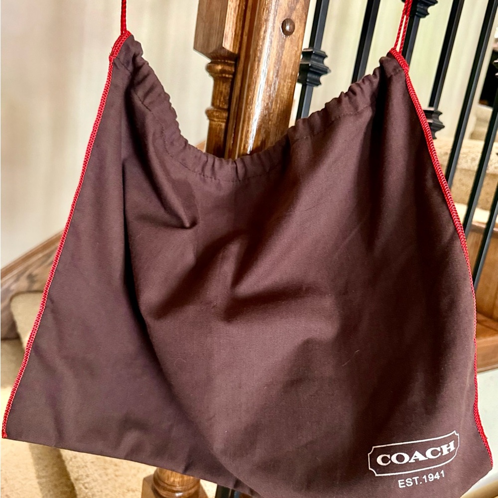 Coach Brown Messenger Bag with Red Accents